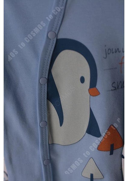 Cosmos Penguen Baskılı Mavi Bebek Tulum 0-3 Ay