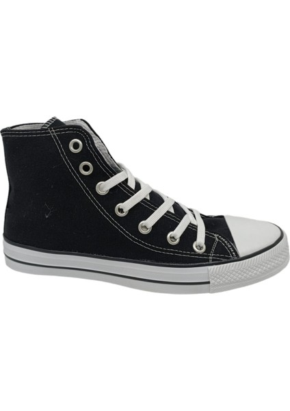 Uniseks Siyah Bağcıklı Bilekli Keten Ayakkabı