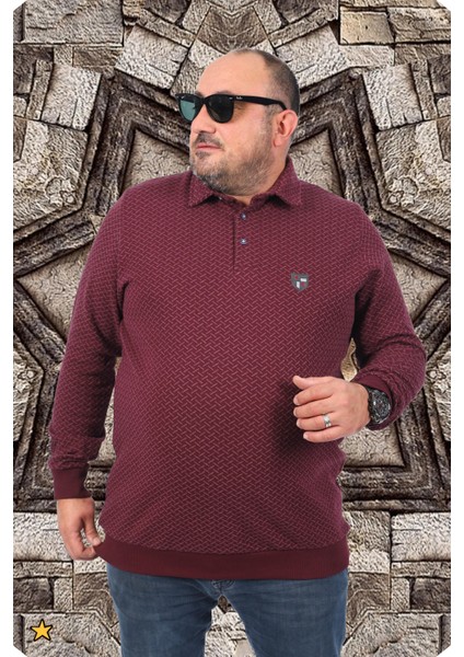 Büyük Beden Polo Yaka Sweat Impact Mc 22717-BORDO