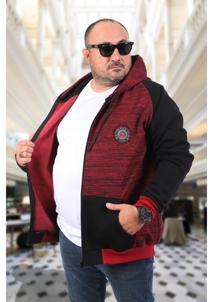 Büyük Beden Unisex New York Collage Sweat 22727-BORDO