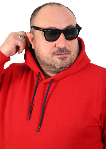 Büyük Beden Erkek Basic Sweat Kapüşonlu 11700-KIRMIZI
