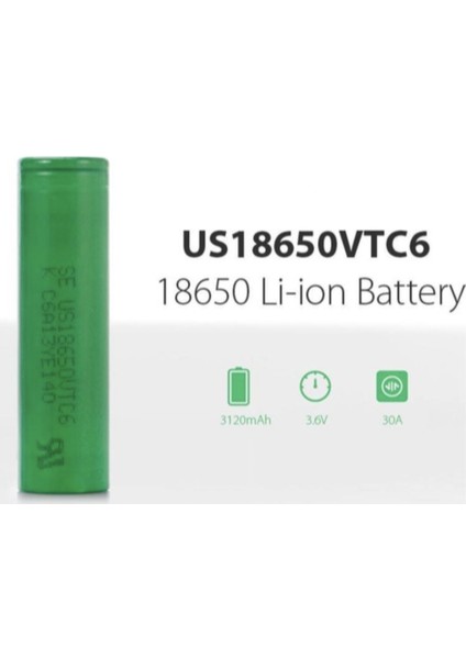 Vtc6 Pil (2 Adet) & Batarya - Şarj Edilebilir (Şarjlı Pil) - 3000MAH Us 18650 Li-Ion Batarya + Pil Kutusu Hediyeli