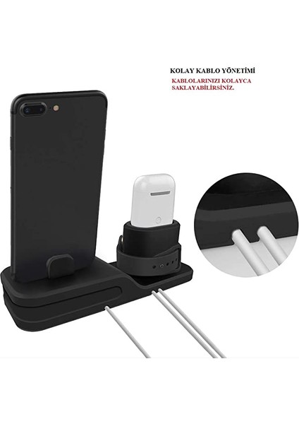 Apple Watch & Iphone &; Air Pods ile Uyumlu Silikon Dock Stand