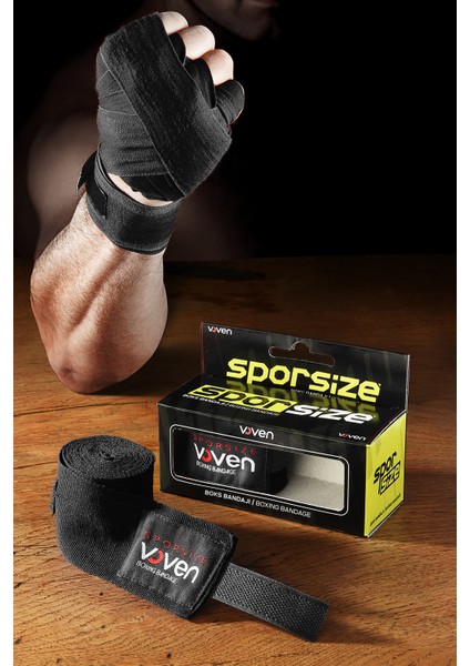 Voven Boxing Muay Thai Bandage Boks Bandajı Muay Thai Bandajı El Sargısı 4,5 Metre Siyah