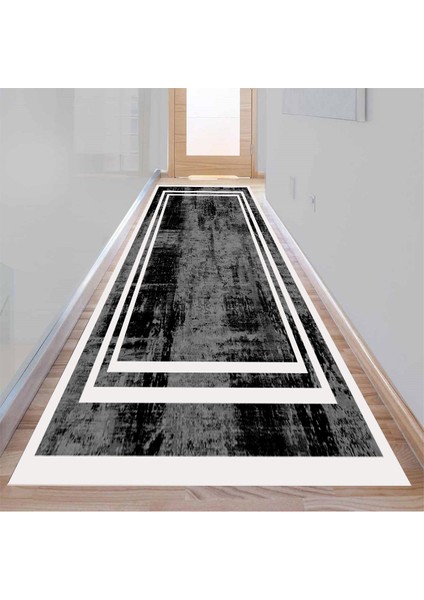 Siyah Zemin Beyaz Şerit Özel Süngerli Yüzey Kaymaz Taban Yolluk / Halı indirimleri