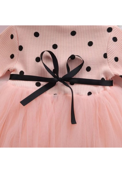 Linda Kız Bebek Çocuk Elbise Puantiyeli Uzun Kol Esnek Likralı Somon fiyatları