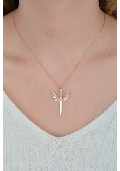 Kadın Rose Kanatlı Kılıç 925 Ayar Gümüş Kolye