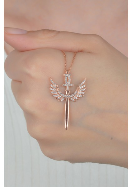 Kadın Rose Kanatlı Kılıç 925 Ayar Gümüş Kolye modelleri