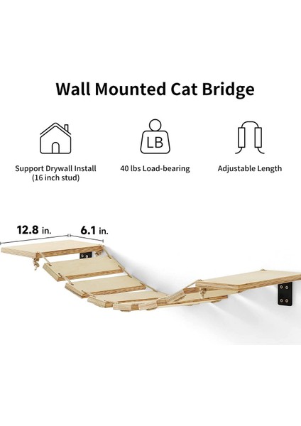 Kedi Köprüsü Duvara Monte, 25CM Geniş Kedi Rafı ve Kedi Duvarı Küçük Orta ve Büyük Kediler Için