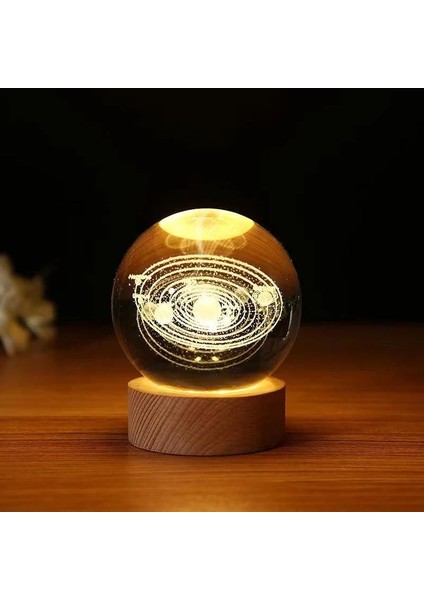 Dekoratif Gezegen Tasarımlı Ahşap Altlıklı Işıklı Cam Küre fiyatları