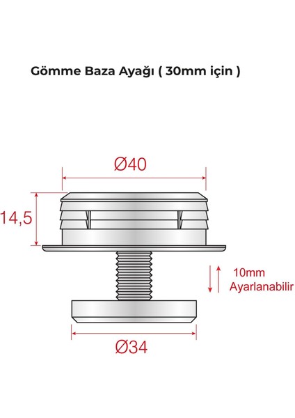 MAXBZ01 Gömme Baza Ayağı Siyah 30MM