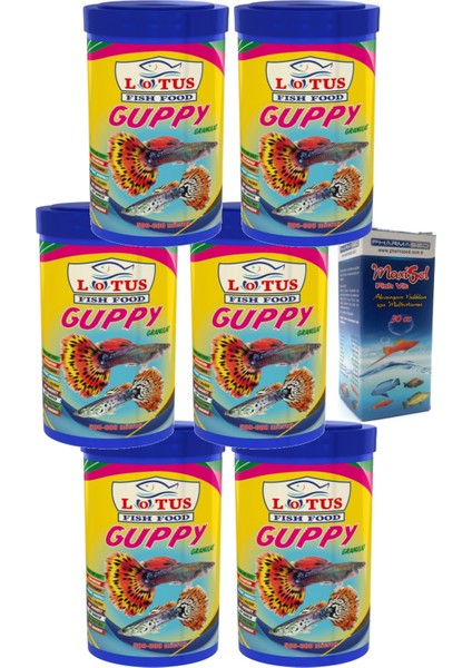 Guppy Granulat 6 Adet 100ML Tropikal Balık Yemi ve Vitamini