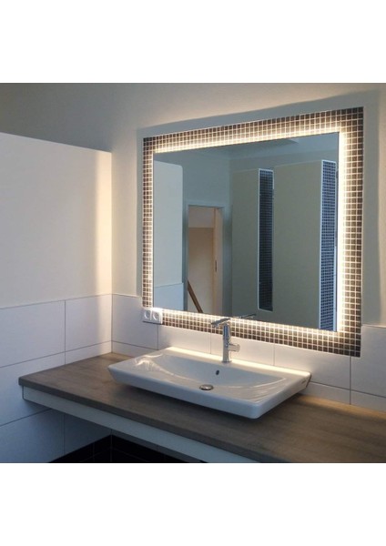 Toprak Dekor 80*60 Kenar Bizote Günışığı Ledli Banyo Aynası Ledli Ayna