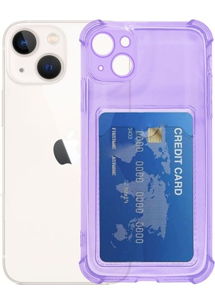 Apple iPhone 14 Max Ile Uyumlu Kartlıklı Kartvizit Bölmeli Card Case Antişok Kılıf Lila