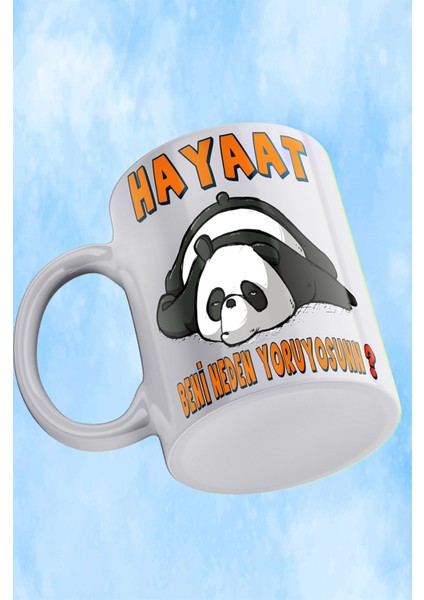 Sevimli Maskotlar Serisi (Yorgun Panda) Çift Taraflı Baskılı %100 Porselen Kupa