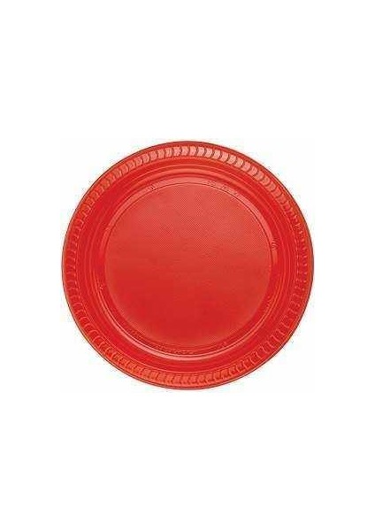 Tabak Çeşitleri-Kırmızı Plastik Tabak 22 cm 25LI-6531