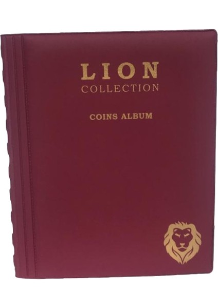 Lion Madeni Para Cep Albümü 10 Sayfa - 120 Cepli - Bordo