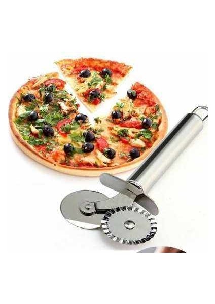 Çift Başlı Metal Pizza Kesici ve Hamur Ruleti-