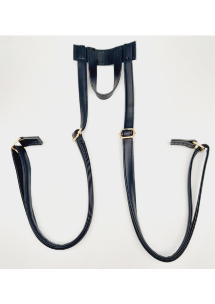 Suni Deri Lacivert Renk Sırt Çantası Sapı Light Gold Metalli
