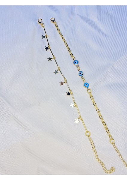 Kadın Altın Kaplama Ikili Zincir Kombin Bileklik Seti