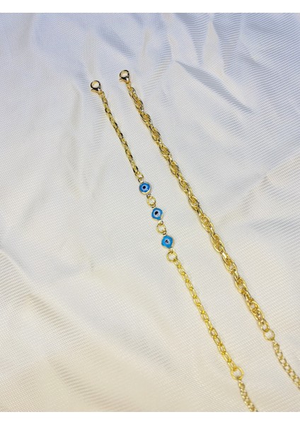 Kadın Altın Kaplama Ikili Zincir Kombin Bileklik Seti