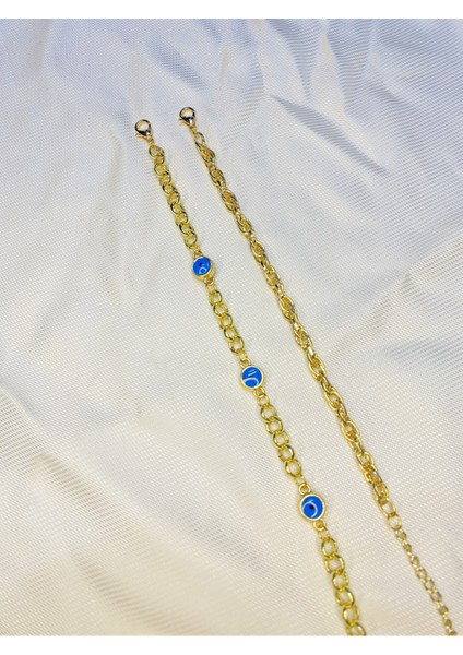 Kadın Altın Kaplama Ikili Zincir Kombin Bileklik Seti