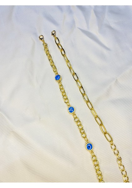 Kadın Altın Kaplama Ikili Zincir Kombin Bileklik Seti