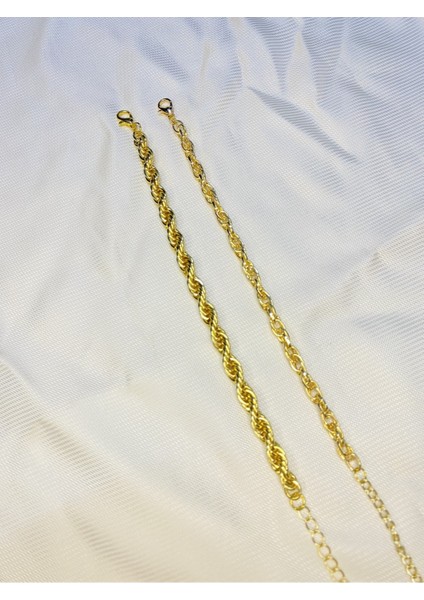 Kadın Altın Kaplama Ikili Zincir Kombin Bileklik Seti