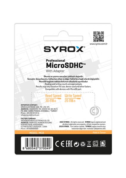 8 GB Micro Sd Hafıza Kartı - Syx-Mc8