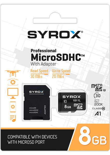 Professional Microsdxc With Adapter Read Speed 30MB/S Write Speed 20MB/S 8gb