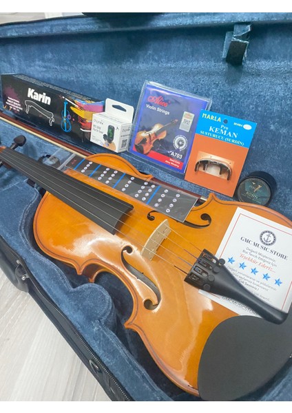 V160 2/4 Full Keman Seti (Yastık, Susturucu, Yedek Tel, Akort Aleti, Keman Klavye Sticker)