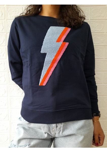 Lacivert Şardonlu Punch Işlemeli Sweatshirt fiyatları