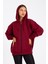 Bordo Kanguru Cepli Kapüşonlu Fermuarlı İçi Pamuklu Kadın Hırka 3