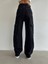 Kadın Siyah Kargo Cep Line Palazzo Jean Denim Pantolon 3