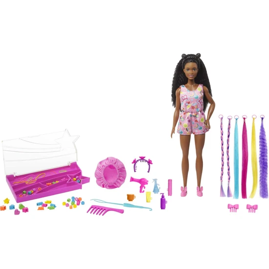 Barbie Brooklyn Eğlenceli Saçlar Oyun Seti, Barbie Brooklyn Roberts Bebek ve 50'Den Fazla Saç Şekillendirme Aksesuarıyla, 5 Yaş ve Üzeri Hhm39