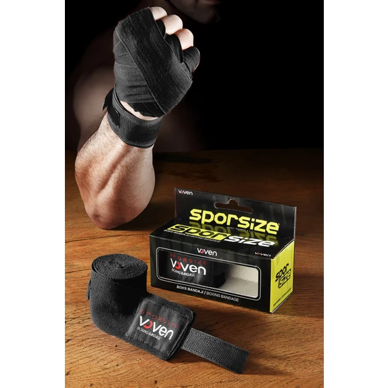 Sporsize Voven Boxing Muay Thai Bandage Boks Bandajı Muay Thai Bandajı El Sargısı 3,5 Metre Siyah
