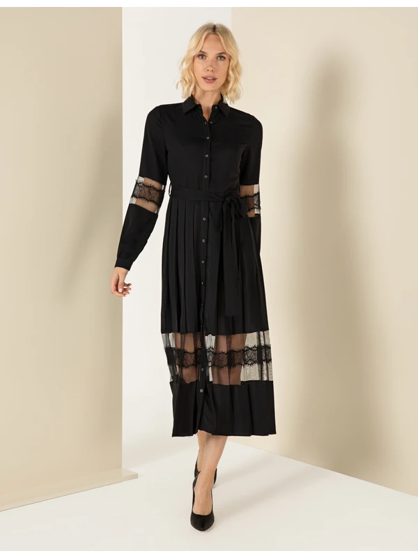 Pierre Cardin Kadın Siyah Dokuma Elbise 50252519-VR046