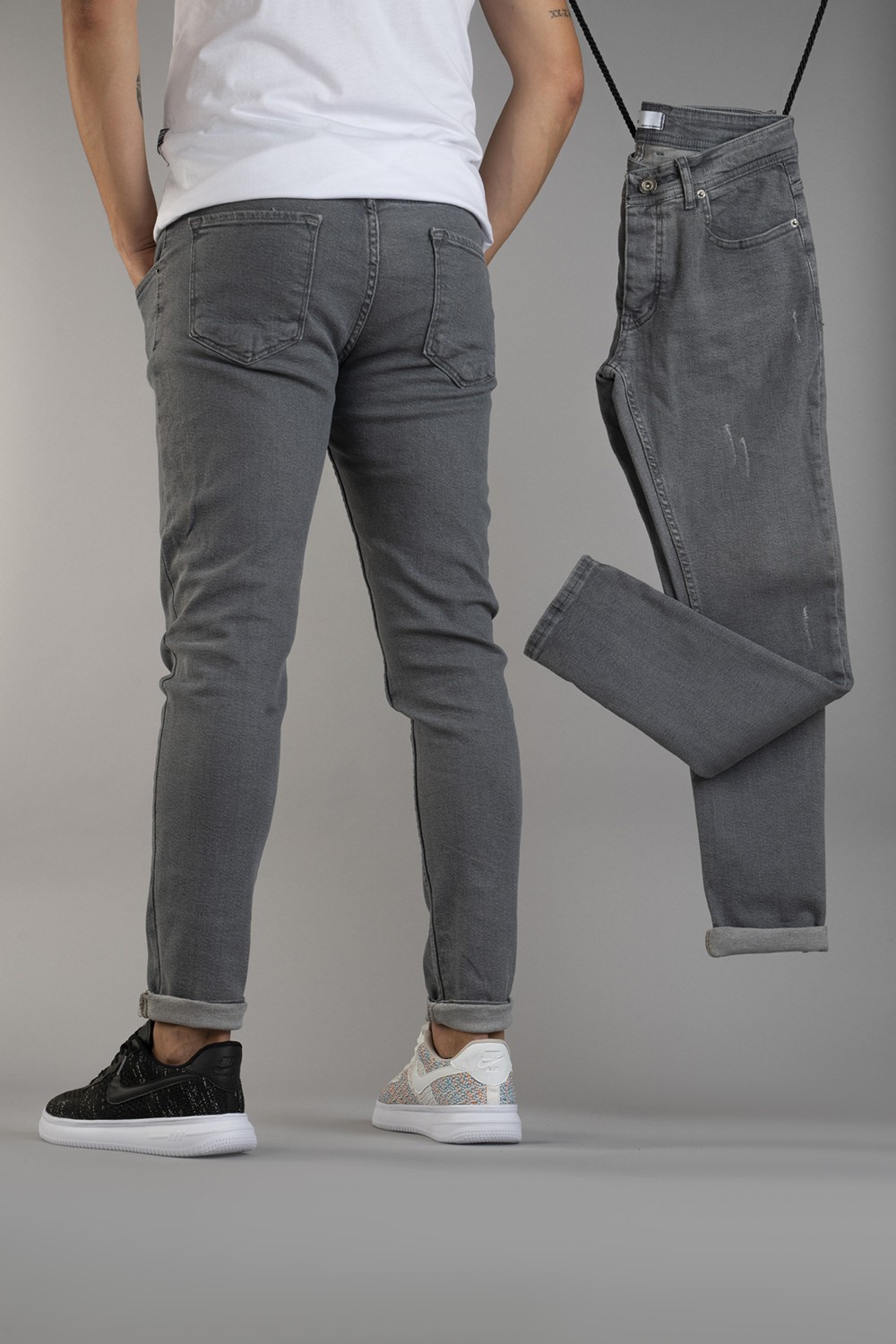 Bombe Erkek Slim Fit Dar Kesim Kot Pantolon Gri görsel 2