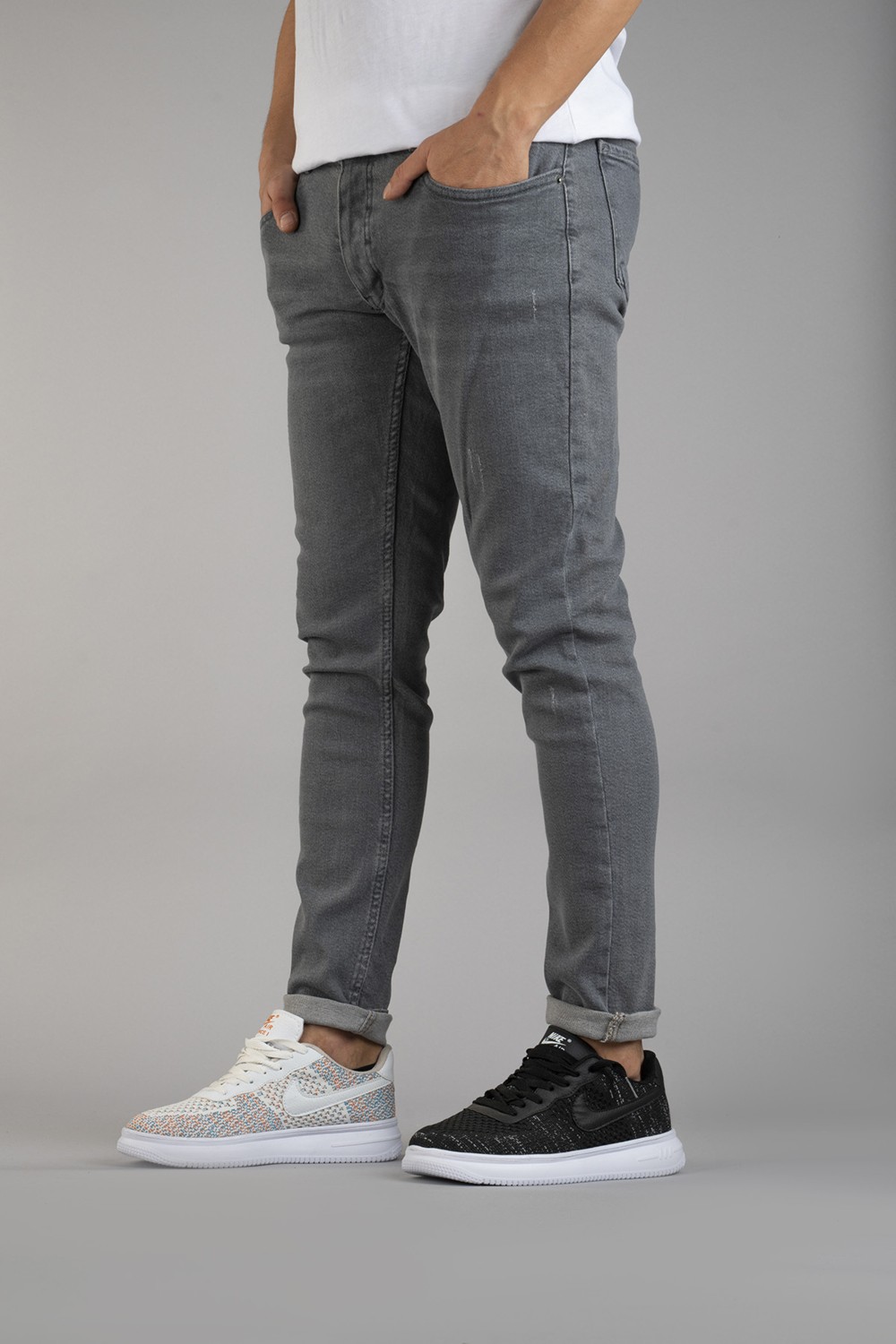 Bombe Erkek Slim Fit Dar Kesim Kot Pantolon Gri görsel 5