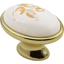 Badem10 Saraylı Düğme Çekmece Dolap Kapak Kulpu Kulbu Gold Seramik Kulp