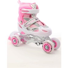 Toyaş Pembe Ayarlanabilir Metal Alıştırma Pateni 2+2 Işıklı 4 Tekerlekli Klasik