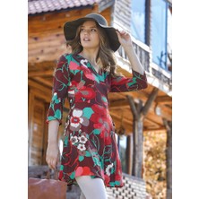 Clandestino Mini Kruvaze Desenli Kırmızı Elbise