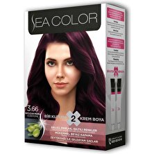 Sea Color 2 Tüp Krem Saç Boyası Seti Patlıcan Moru No:3.66