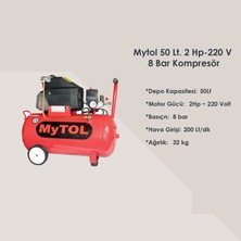 Mytol MY14301 220 V 2 Hp 8 Bar 50 Lt Yağlı Hava Kompresörü