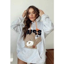 Mococo Kadın Gri Kapşonlu Peluş Sweatshirt MW2604