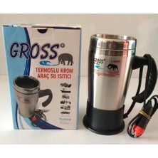 Gross 12 Volt Araç Termosu Ketıl Su Isıtıcı Termos 500ML Krom