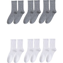 Bgk Unisex 6'lı Düz Tenis Model Çorap Beyaz-Gri Yüksek Lifli Pamuk İplikleri ile Rahatlık
