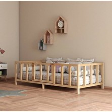 Hft Home Kapılı Unisex Montessori Bebek ve Çocuk Karyolası Doğal Ahşap Yatak