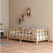 Hft Home Kapılı Unisex Montessori Bebek ve Çocuk Karyolası Doğal Ahşap Yatak