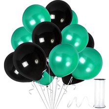 Hknys 100 Adet Metalik Balon (Koyu Yeşil - Siyah )- Helyum Gazı Uyumludur.-Dogum Günü Parti Balonları